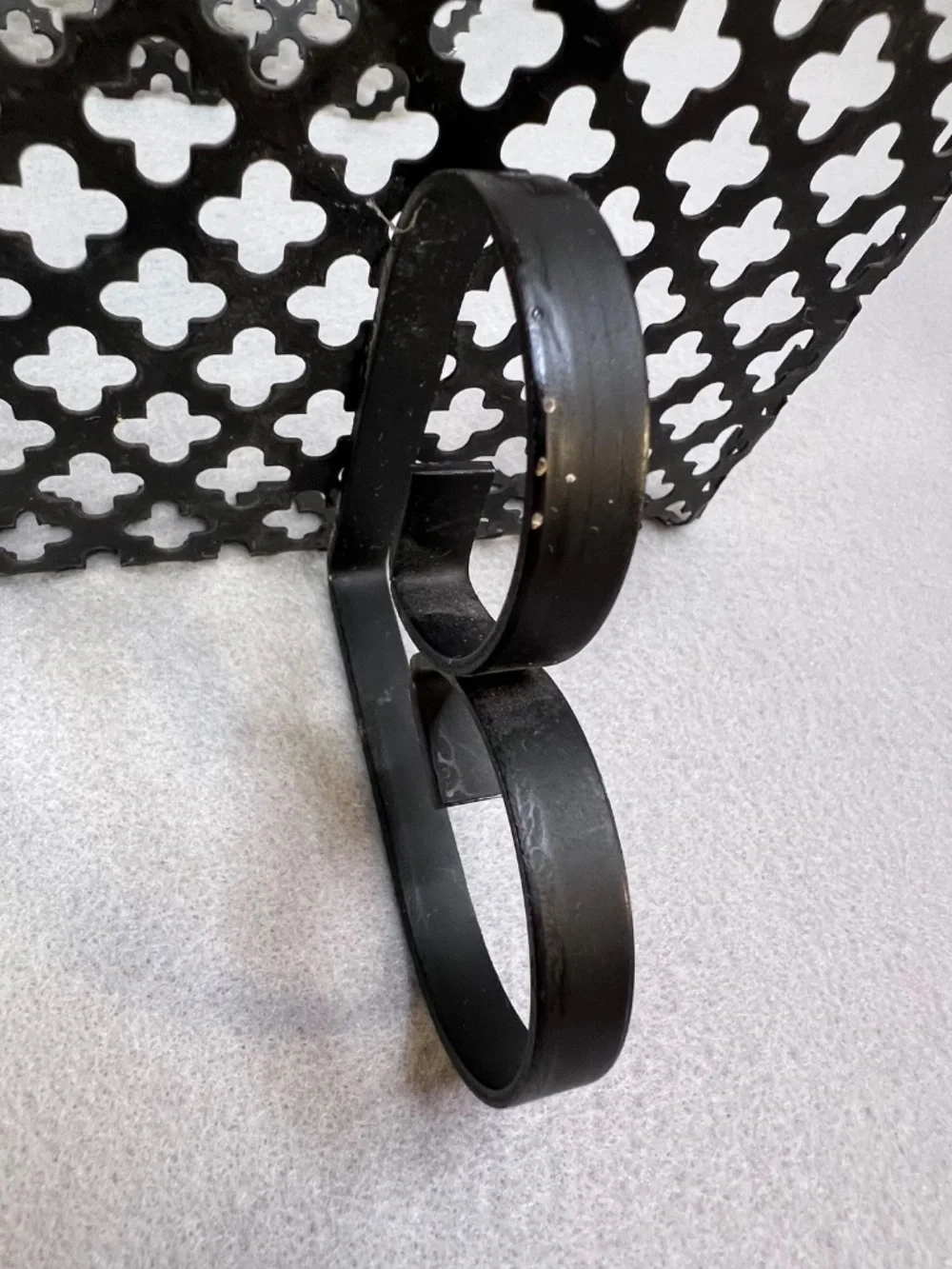 MCM Black Metal Wall Shelf Clover Leaf Lattice Pattern Scalloped Edges Set of 2